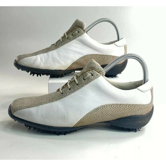 Footjoy LoPro Lace Up Athletic Golf Shoe Womens Size 7 97208 White Tan Leather - Picture 2 of 9